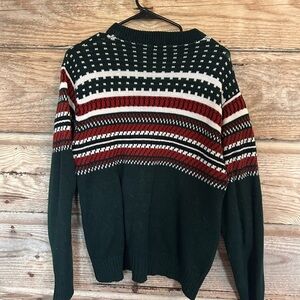 Unisex Green and Red Patterned Sweater